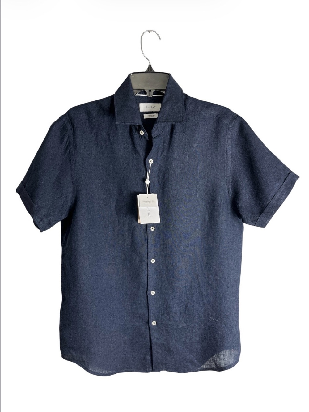 NWT Porter & Ash Men's Navy Blue 100% Linen Short Sleeve Shirt Size S